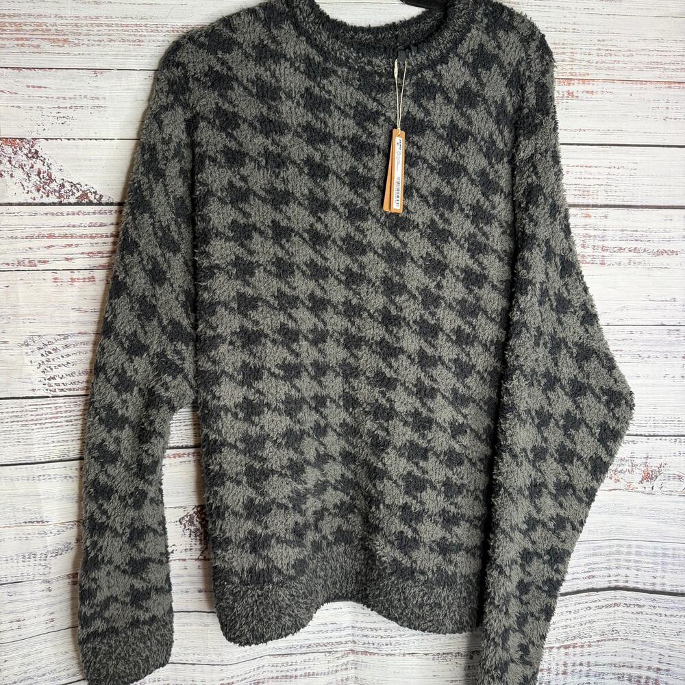 NEW SKIMS Cozy Knit Unsiex Pullover, Houndstooth Onyx Gray, Size Large XL L/XL